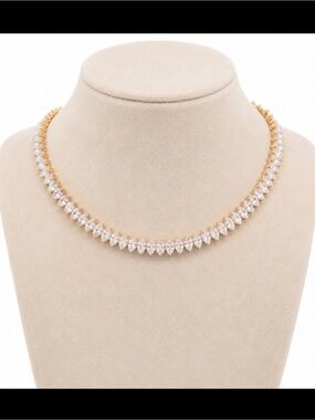 14K Gold Filled Marquise CZ Tennis Necklace 14” Bridal Statement